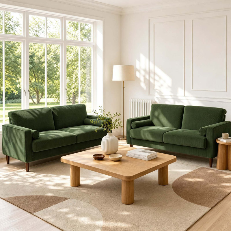 Carmelinda 62.6'' Corduroy Sofa, Green Corduroy