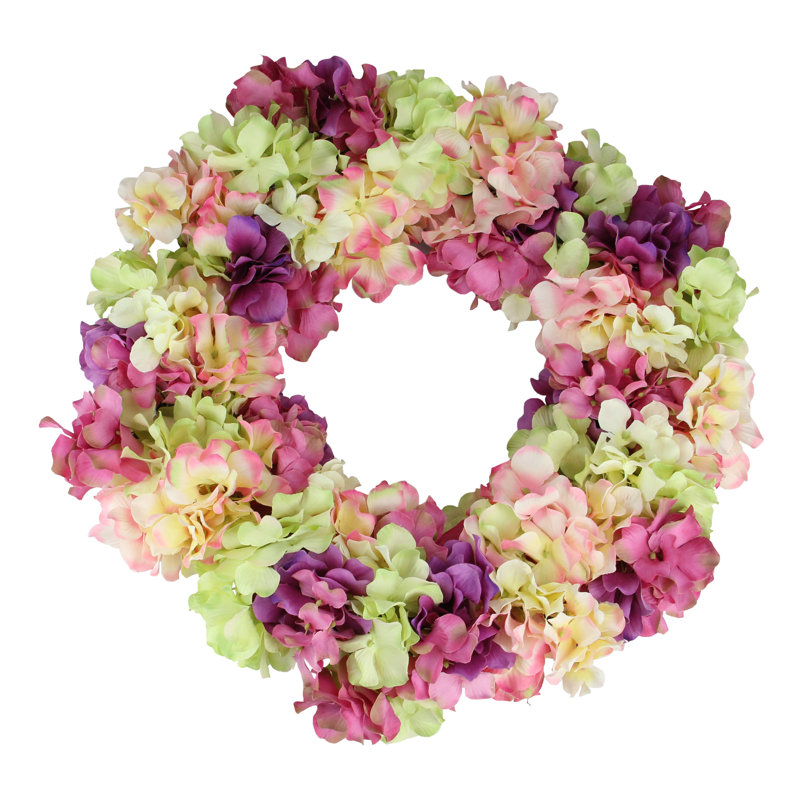 Couronne florale d'hortensia, H 5 po x l 18 po x P 18 po, Rose / mauve