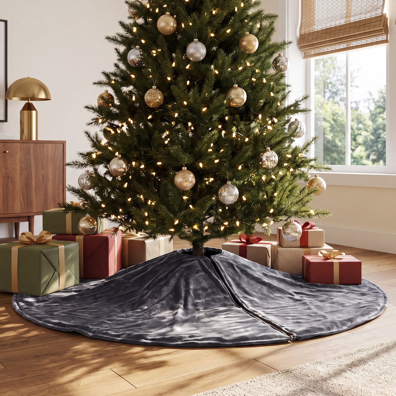 Steib Velvet Tree Skirt, Dark Gray