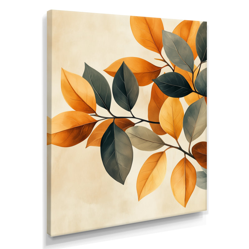 Reproduction d'art de feuilles de terre I - feuillage orange, H 20 po x l 12 po, Toile tendue