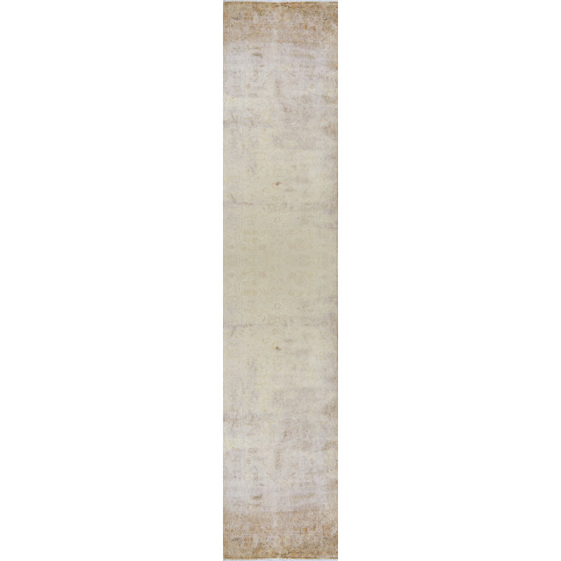 Hand-Knotted High-Quality Gold and Cream Runner