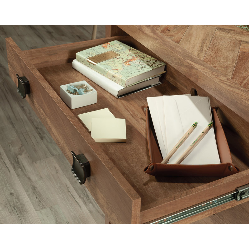 Small Brown Wood Credenza with Drawers and Keyboard Tray