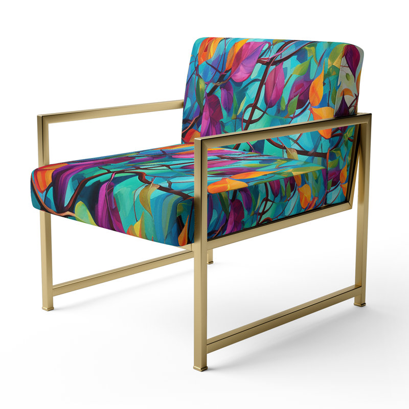 Vibrant Vines I - Upholstered Abstract Accent Side Chair, Gold