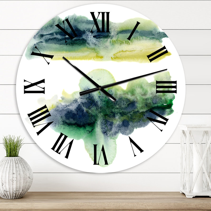 Nuage abstrait doré vert avec points bleus IV - horloge murale moderne, Surdimensionné
