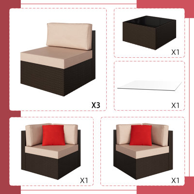 Ensemble de patio extérieur en rotin 8 pièces avec foyer