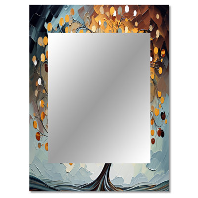 Yellow Grey Majestic Canopies Tree - Trees Decorative Mirror, Traditional Large Wall Mirror, Printed Metal Art