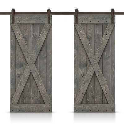 Porte de grange en bois massif lambrissé et métal