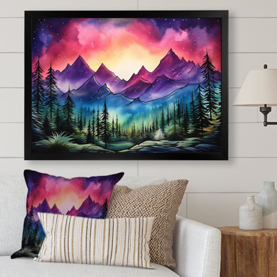 «Mauve Aurora Borealis Mountains II - Winter Mountains», art mural