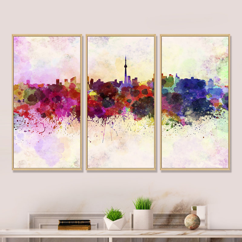«Toronto Skyline - Cityscape», ensemble d'art mural sur toile, H 20 po x l 36 po x P 1 po, Cadre brun