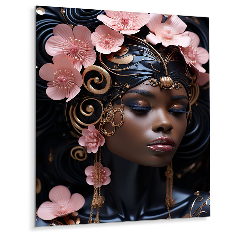 Rosegold African American Elegance - Art mural en métal femme afro-américaine, H 40 po x l 30 po x P 1,5 po