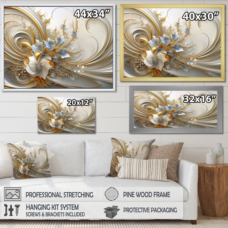 Spirale florale tourbillonnante Tender Light Blue, H 16 po x l 32 po x P 1 po, Toile tendue, Sans cadre