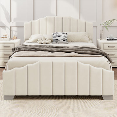 3 Pieces Bedroom Sets Velvet Upholstered Platform Bed Vertical Channel Tufted Headboard And Two Three-Drawer Nightstands