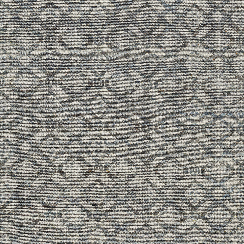 Tapis gris géométrique noué à la main, Rectangle 10 pi x 14 pi