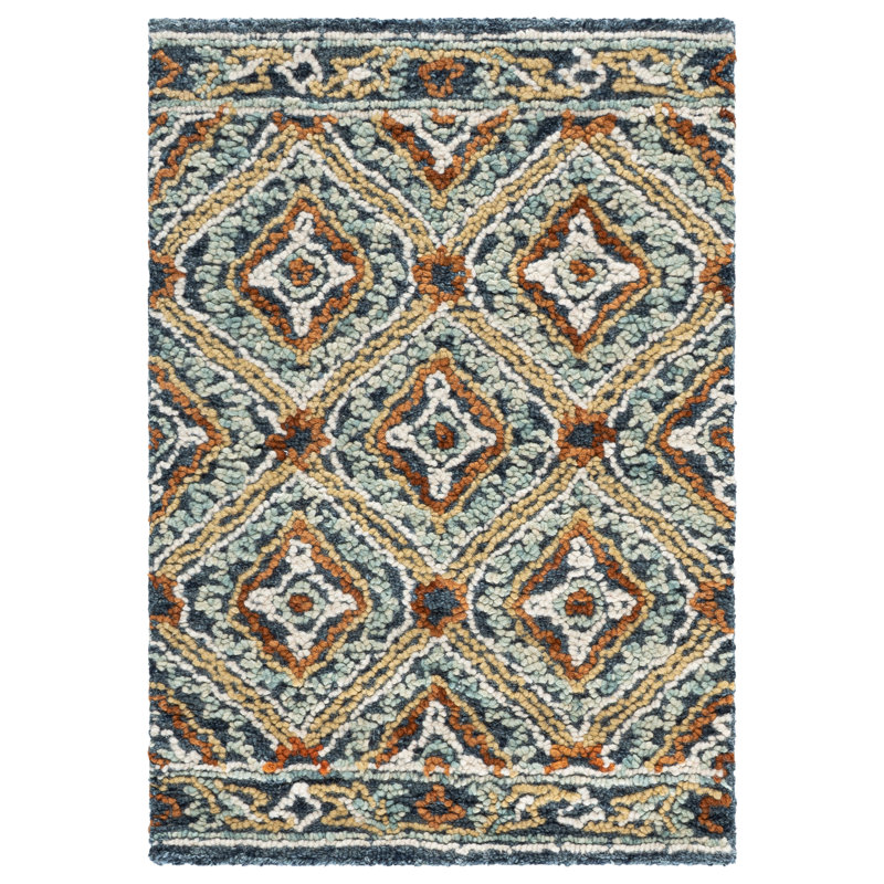 Tapis en laine / coton touffeté à la main Muhsin bleu marine / jaune, Rectangle 2 pi x 3 pi