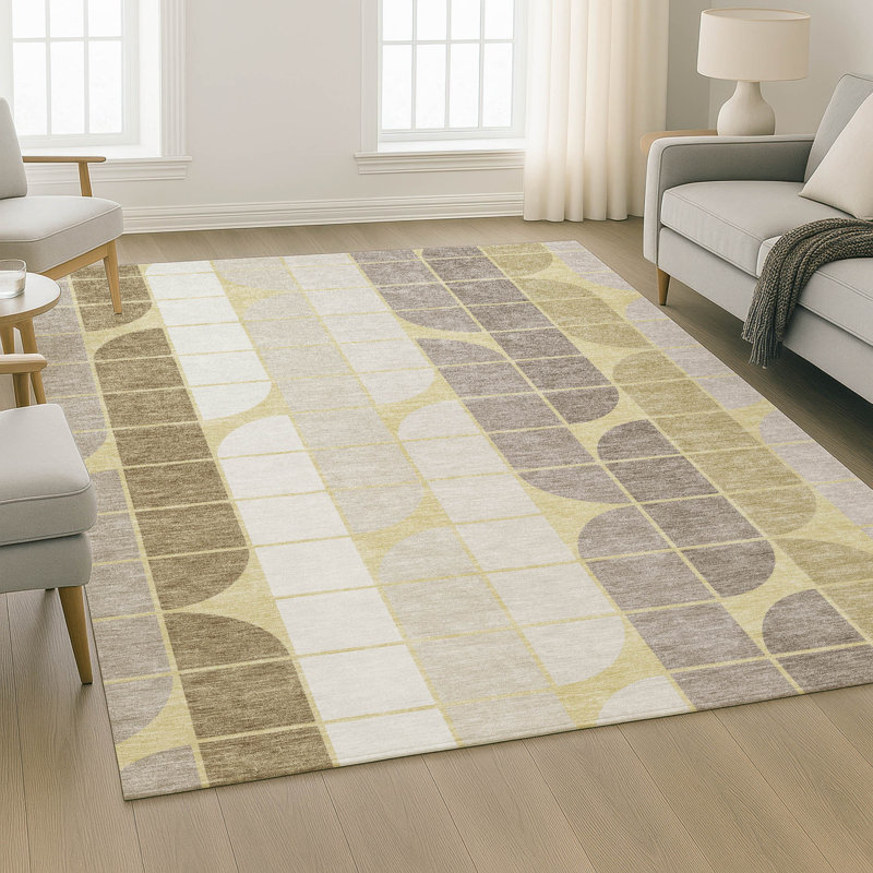 Premium Machine Washable Mayfield AMF2418 Geometric Rug, Wheat, 9' x 12'