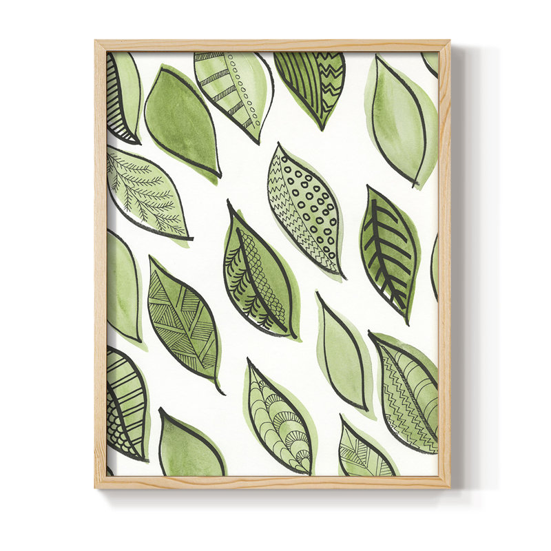 Reproduction encadrée de motifs de feuilles à motif IV - bois massif, H 30 po x l 24 po
