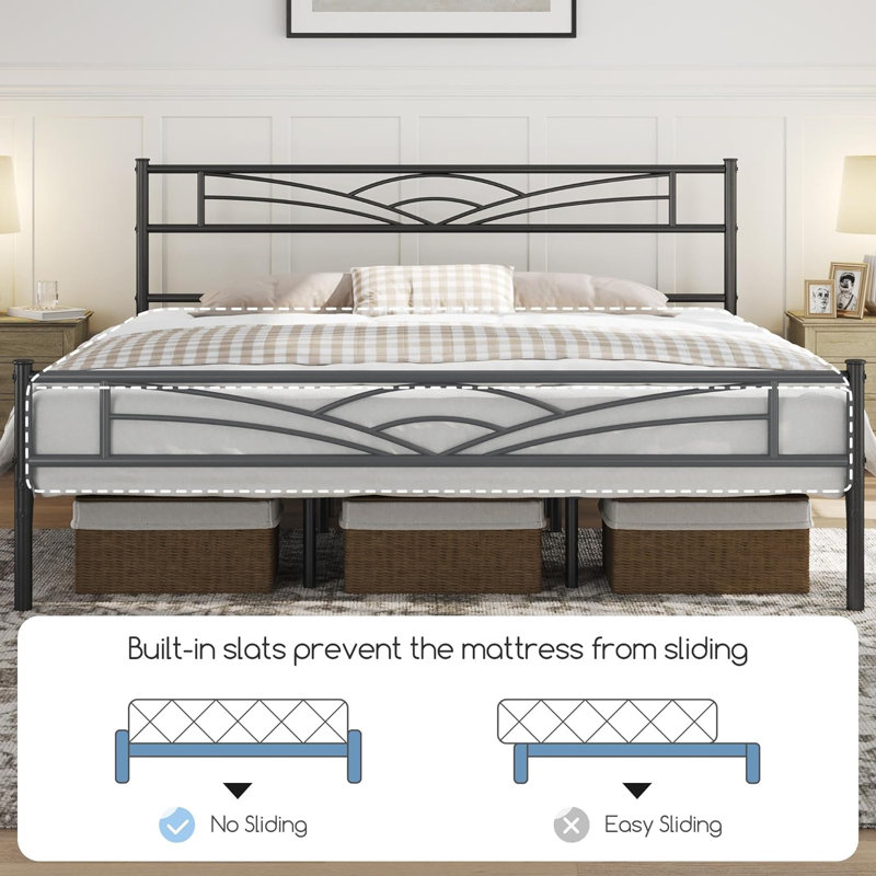 Sommier simple avec sommiers en métal avec sommier en métal avec tête de lit / pied de lit / grand rangement sous le lit / pas de sommier nécessaire / lit simple TG noir
