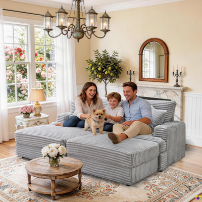 Gus 82"W Luxury Corduroy Modular Chaise Lounge RAF LAF Sectional,2 Ottoman Storage, Sleeper Sofa