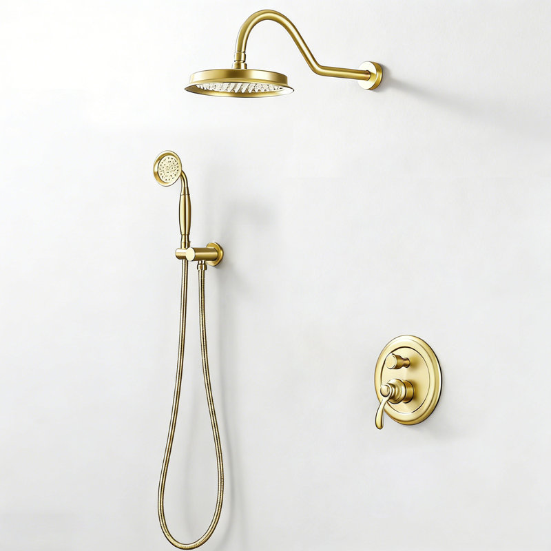 Wall Mount 9 Inch Rain Head And Handheld Spray Combo, Brushed Gold