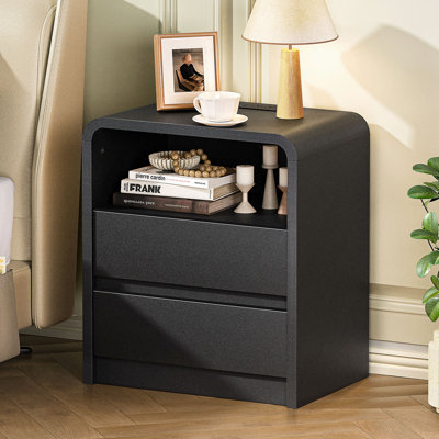 Table de chevet moderne avec station de charge, table de chevet en bois de 25 po de hauteur avec 3 tiroirs et ports USB, table de bout Mid-Century pour la chambre à coucher (1 lisse, 2 tiroirs)