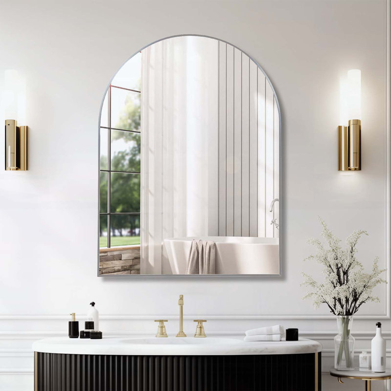 Miroir arqué en métal pour mur, Argent argent