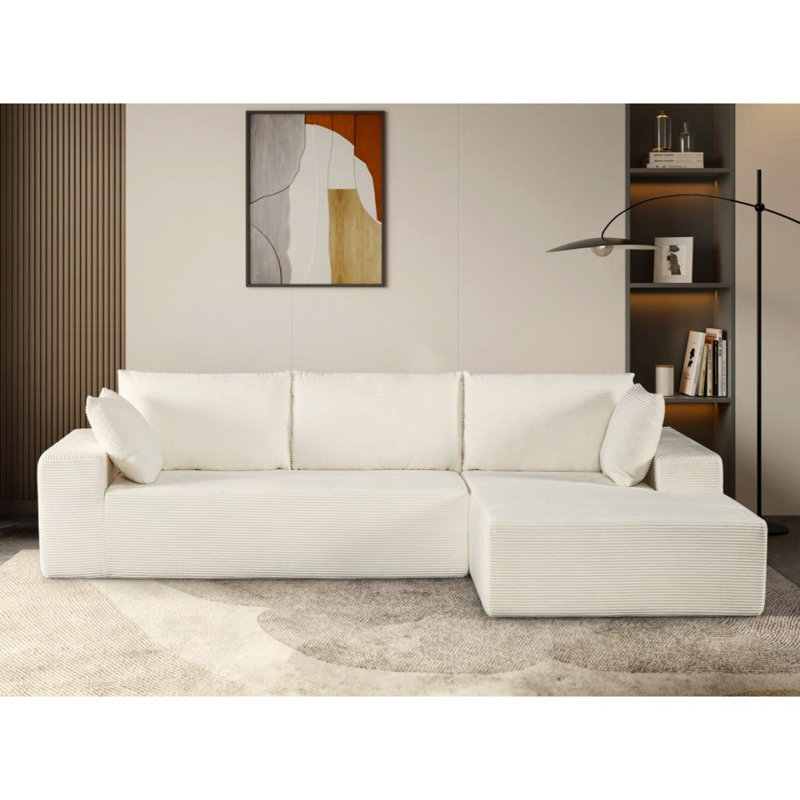 Canapé modulaire convertible Cozyform en velours côtelé doux, canapé confortable moderne avec rembourrage en mousse, canapé-lit modulaire confortable pour le salon, la chambre à coucher, sans assemblage requis, ivoire - orienté vers la droite