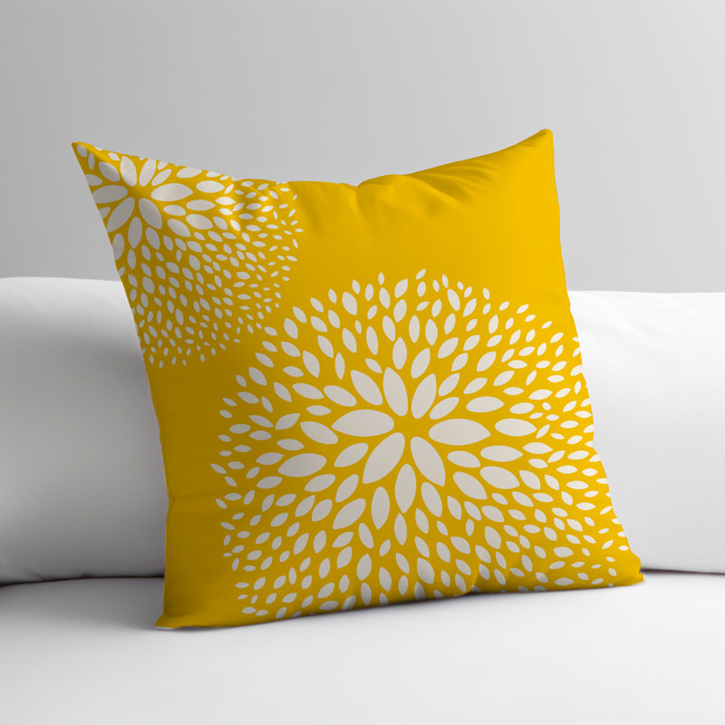 Coussin décoratif intérieur / extérieur en polyester filé à la main Bavière, H 19 po x l 19 po, Jaune / crème