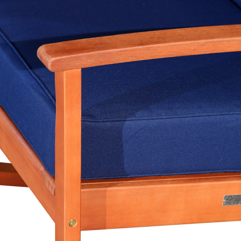 Chaise berçante en eucalyptus avec coussins, Marine, À l'huile
