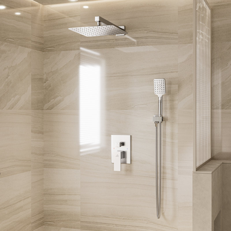 10 inch Wall Mounted Pressure Balanced Complete Shower System With 3 Setting Shower Handheld, Brushed Nickel