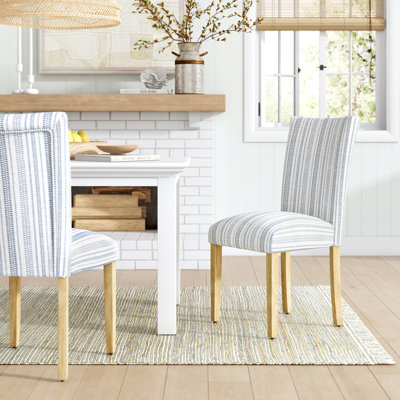 Michaelson Upholstered Parsons Dining Chair in Blue Farmhouse Stipe