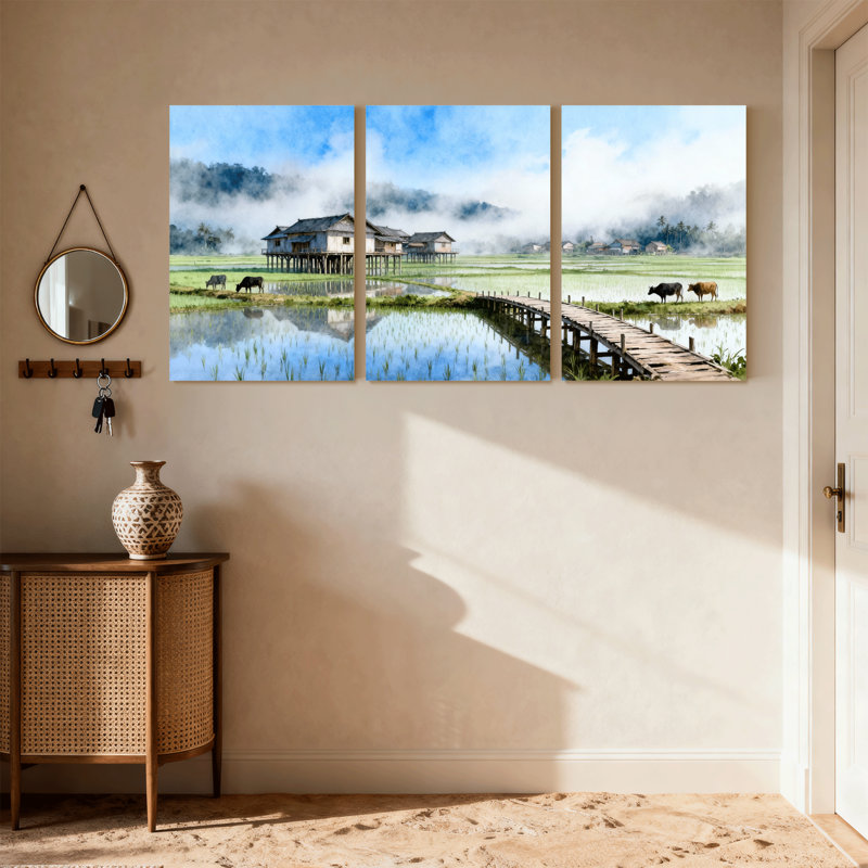 Paysage et nature, ensemble de 3 reproductions d'art sur toile, H 24 po x l 48 po