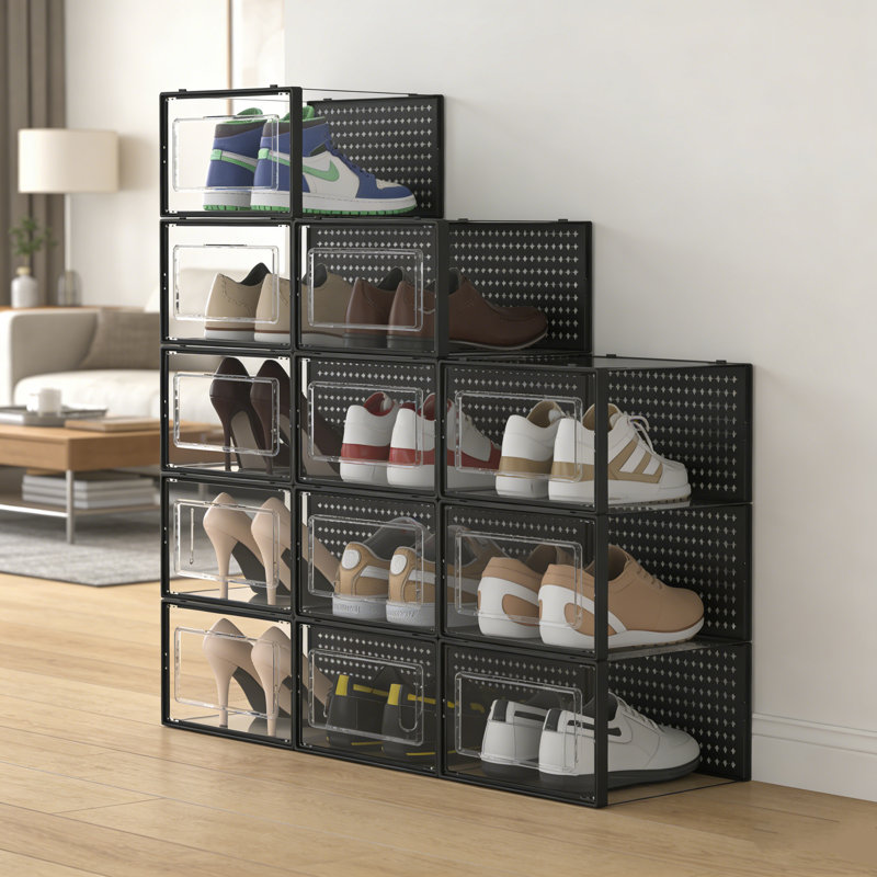 12-Piece Clear Stackable Shoe Storage Organizer, 6" H x 10" W x 13.2" D