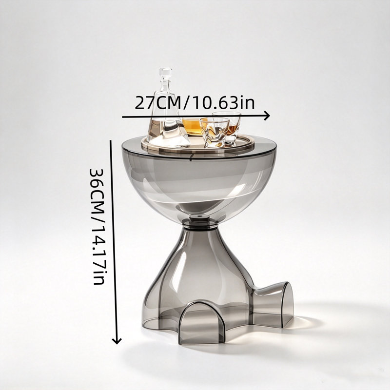 Table d'appoint ronde en acrylique noir transparent de 27 cm de diamètre, avec un joli bol servant de table de rangement et de décoration. Parfait pour le salon, la chambre et le balcon.