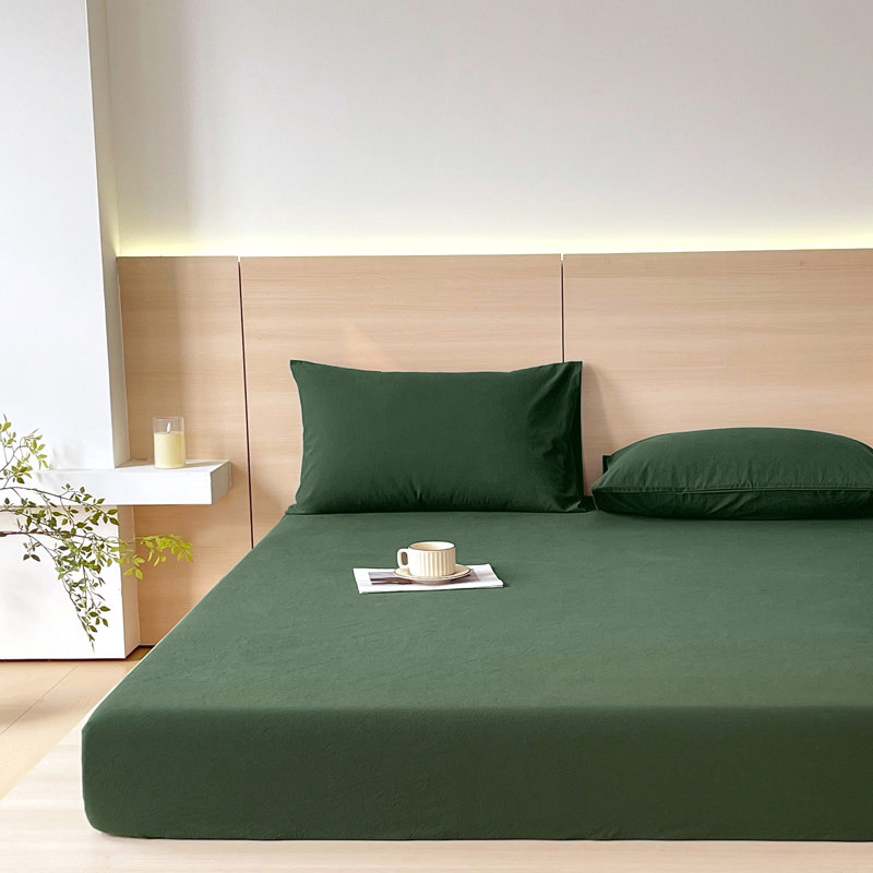 Ensemble de drap-housse avec housse de coussin Moomee, Grand drap-housse + 2 taies d'oreiller standard, Vert forêt