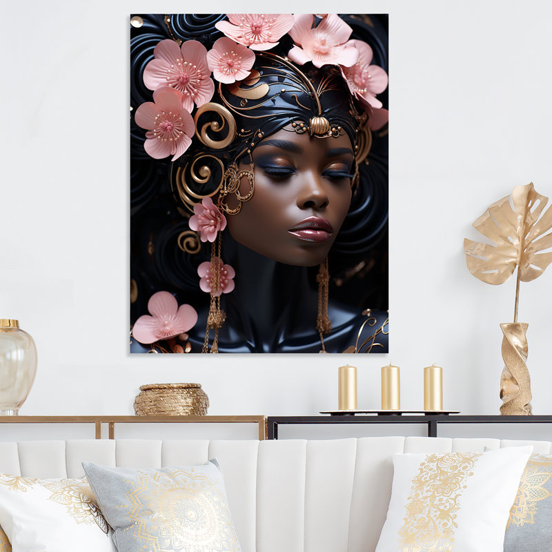 Rosegold African American Elegance - Art mural en métal femme afro-américaine, H 40 po x l 30 po x P 1,5 po