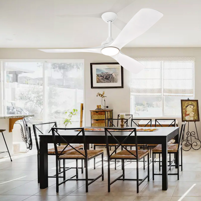52'' White Ceiling Fan with LED Lights with Remote App Control, 52" L x 52" W, White