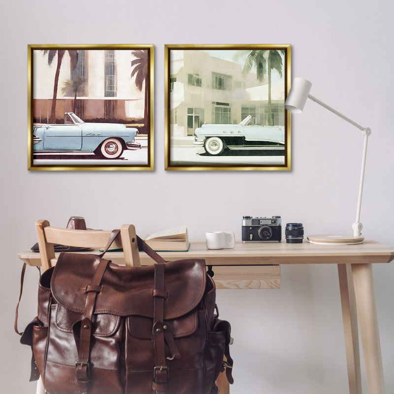  «Miami Cars in Summer», ensemble de 2 toiles flottantes encadrées par Noah Bay, H 25 po x l 25 po