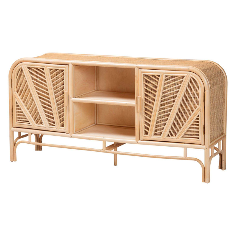 Armoire de rangement bohémienne en rotin naturel à 2 portes - entièrement assemblée