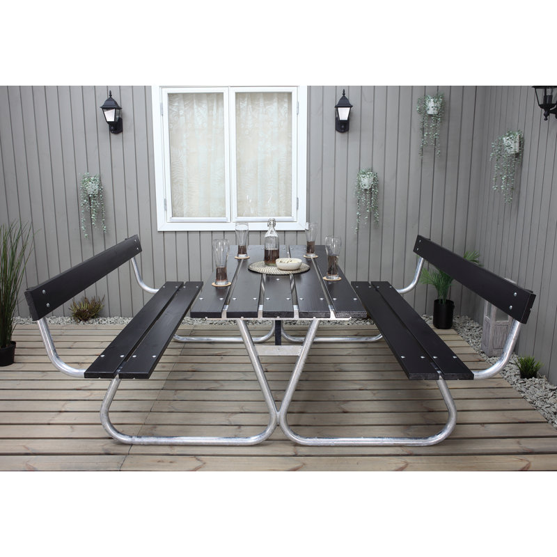Berdeja Rectangular Outdoor Dining Table , 444.5cm cm W 566.42cm cm D, Black