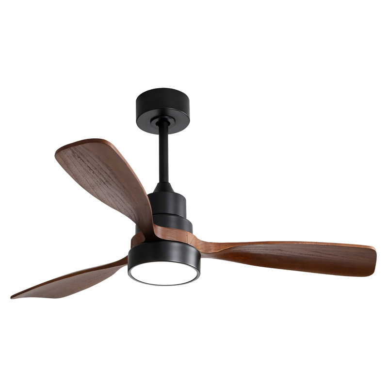 Ventilateur de plafond 48 pouces avec 3 pales en bois massif et télécommande pour salon, Brun