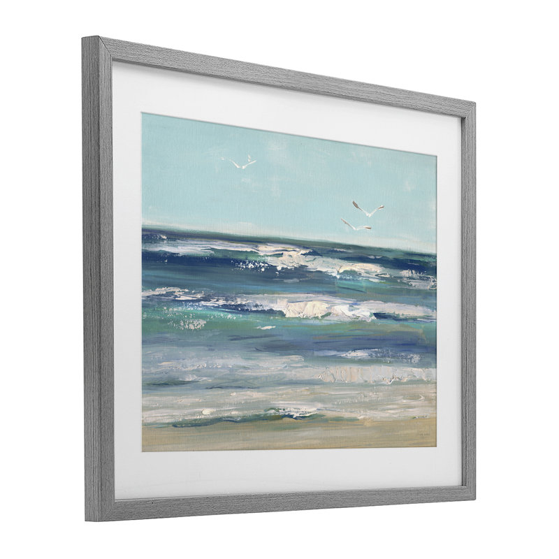 «Seagulls over Rolling Waves», reproduction sous verre encadrée, design par Sally Swatland, H 17 po x l 21 po