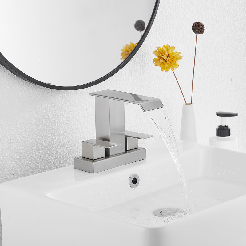 Centerset 2-handle Bathroom Faucet with Drain Assembly, Brushed Nickel