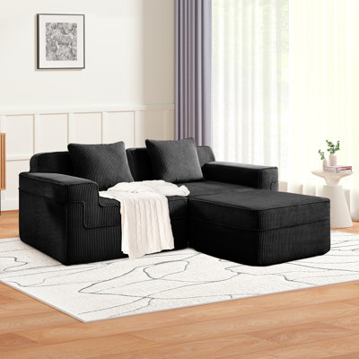 Modular 2 Seat L Shape Boneless Sofa, Cloud Sectional Couch With Deep Seat With Throw Pillows Corduroy Fabric