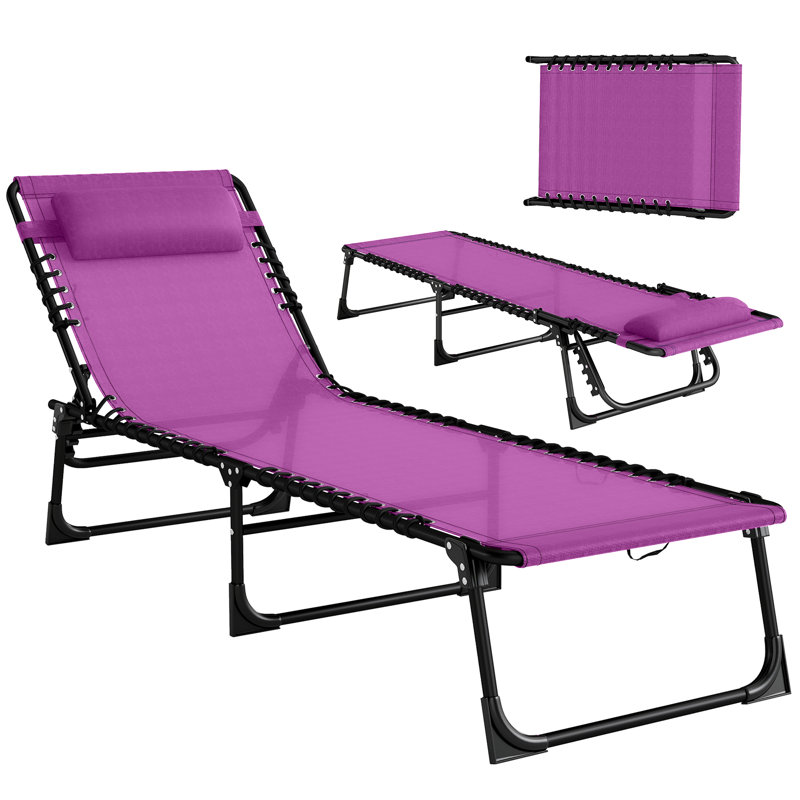 Chaise longue de piscine pliante avec dossier inclinable à 4 positions, coussin, filet respirant et siège élastique, mauve, 1