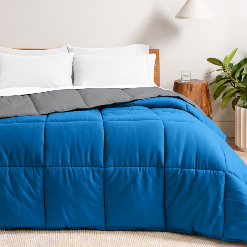 Édredon réversible en microfibre ultra douce de qualité supérieure, Gris/bleu moyen, Édredon très grand