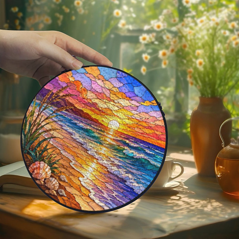 Vitrail Coucher de soleil (1) Panneaux de vitrail Attrape-soleil pour décoration de fenêtre, 6,3 x 6,3 po (16 x 16 cm)