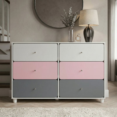 Liston 6 Drawer Chest with Custom Green and Pink Panel Design