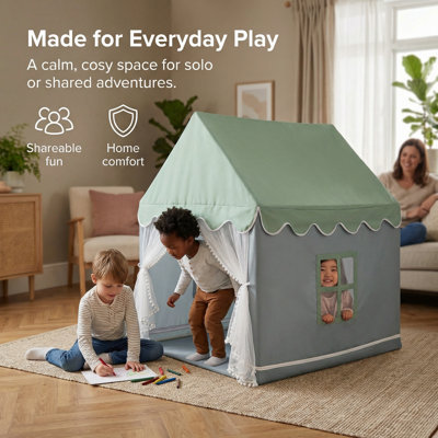 Kids Tent with Mat & Star Lights - Indoor Playhouse for Toddlers, Princess Playtent (Green with Mesh) - Toy House Gift for Girls