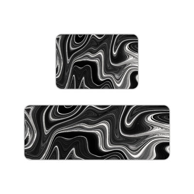 2 tapis de cuisine en marbre tourbillon noir et blanc, décoration abstraite moderne pour la cuisine et la salle de bain