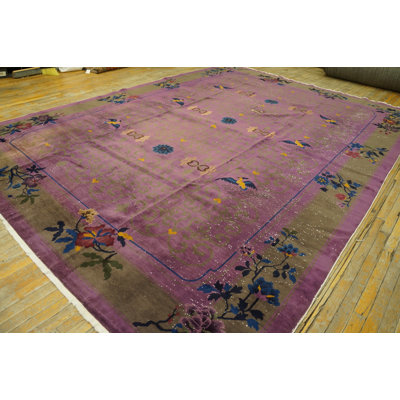 Tapis mauve antique en laine Art déco